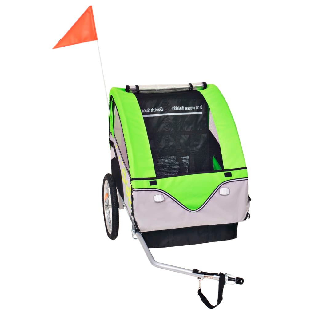 Kids Bicycle Trailer Grey and Green 30 kg